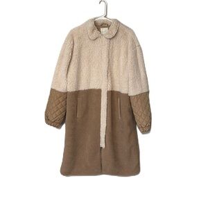 Copper Key Cream & Tan Fall Sherpa Teddy Full Length Collard Coat Size XL